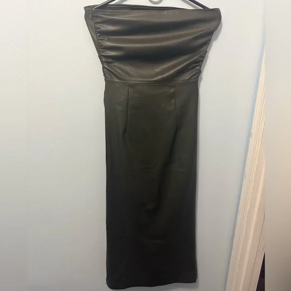 Zara Dark Faux Leather Midi Dress - Picture 2 of 3